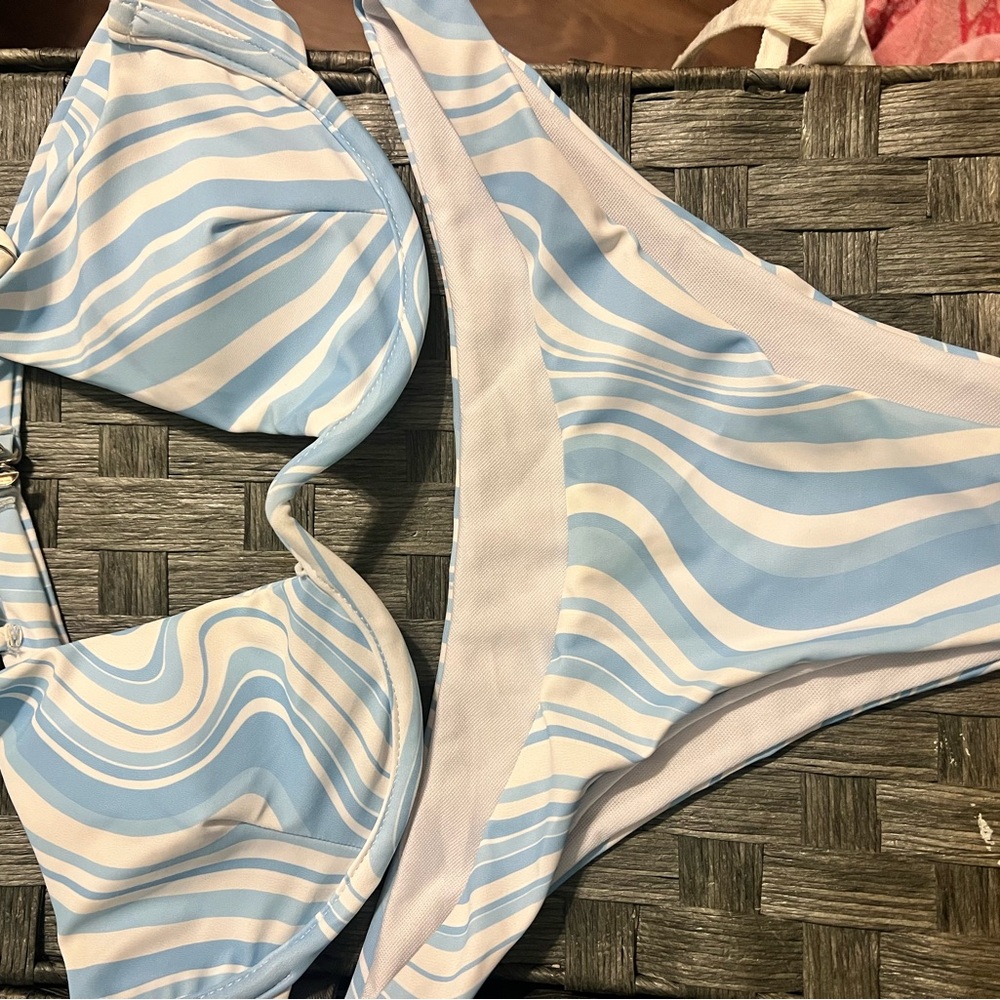Blue and White Striped Bikini Set